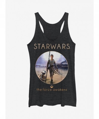 Star Wars Rey and BB-8 Adventure Heather Black Racerback Tank Top for Girls