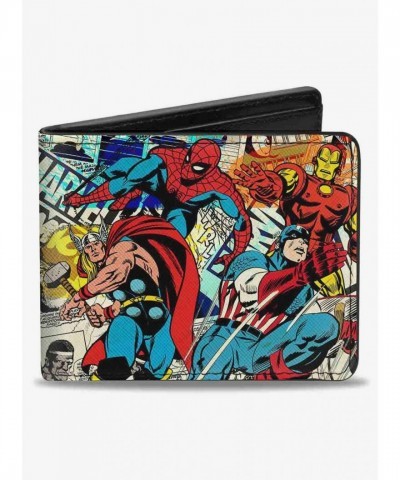Marvel Men's 4 Avenger Superhero Logo Bifold Wallet - Vegan Leather